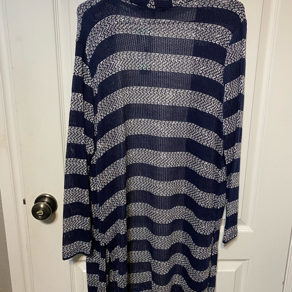 Navy blue and white long cardigan from stitch fix
